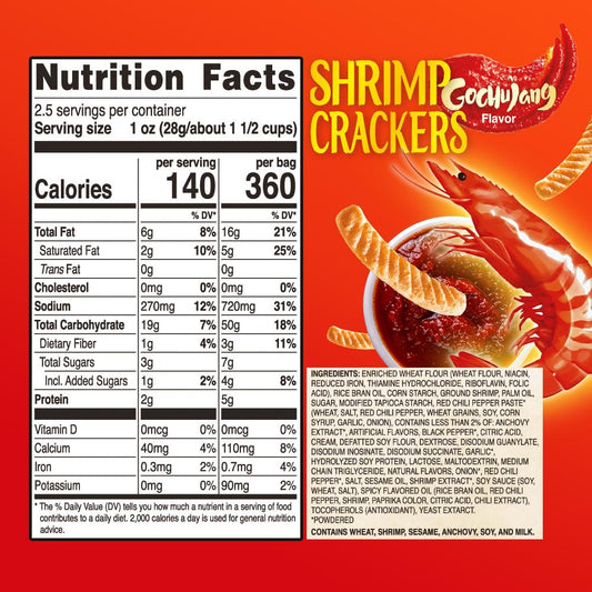 Nongshim Shrimp Crackers, Gochujang Flavor, Crispy Baked Korean Snack, 2.64 oz Bags (Pack of 20)