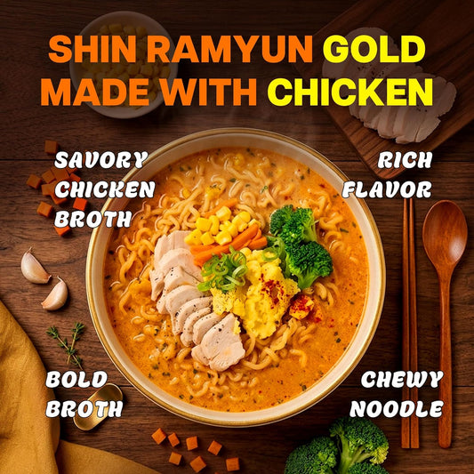 Nongshim Ramen Noodles, Gourmet Instant Ramen, Premium Microwavable Noodle Soup, Shin Gold, 4.58 Ounce (Pack of 16)