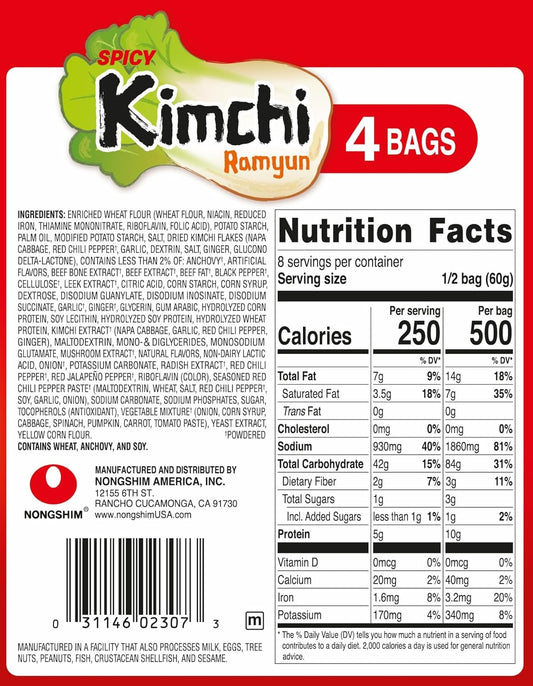 Nongshim Ramen Noodles, Gourmet Instant Ramen, Premium Microwavable Noodle Soup, Kimchi, 4.2 Ounce, (Pack of 32)